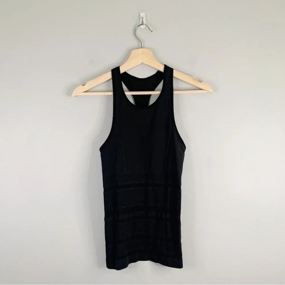 Lululemon Womens  Black High Neck CRB Cool Racer Back Tank Top Stripe Shirt 2 XS - Picture 1 of 9